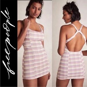Intimately Free People Just Peachy Plaid Micro Mini Slip Dress Pink Size Medium